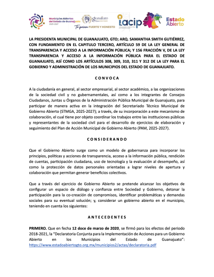 Participan en la Convocatoria para el Secretariado Técnico del Gobierno Abierto